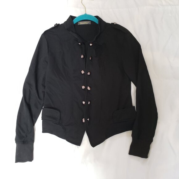 Y2K Black Military Victorian Steampunk open front cardigan Jacket - Picture 7 of 7